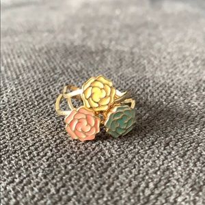 New gold camellia enamel stacking rings